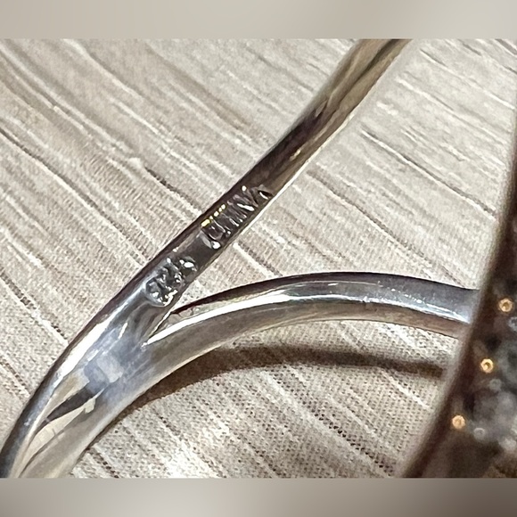 Jade of Yesteryear Sterling Silver Charcoal Jade & CZ Open Band Ring, Size 8.5 - Picture 8 of 10